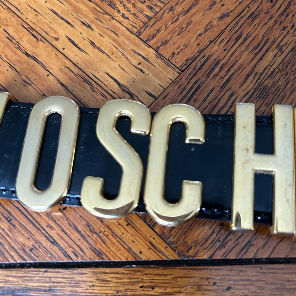Moschino Black Leather Belt with Gold Letters - Picture 7 of 16